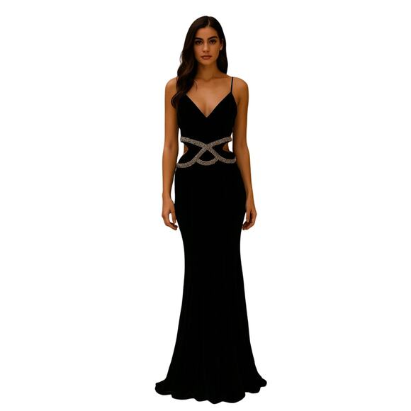 Windsor Special Occasion Rhinestone Cutout Velvet Mermaid Maxi Dress Size 7 NWT - Picture 1 of 8